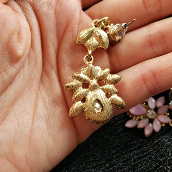 Pink Stone Petal Chandelier Earrings - Picture 5 of 6